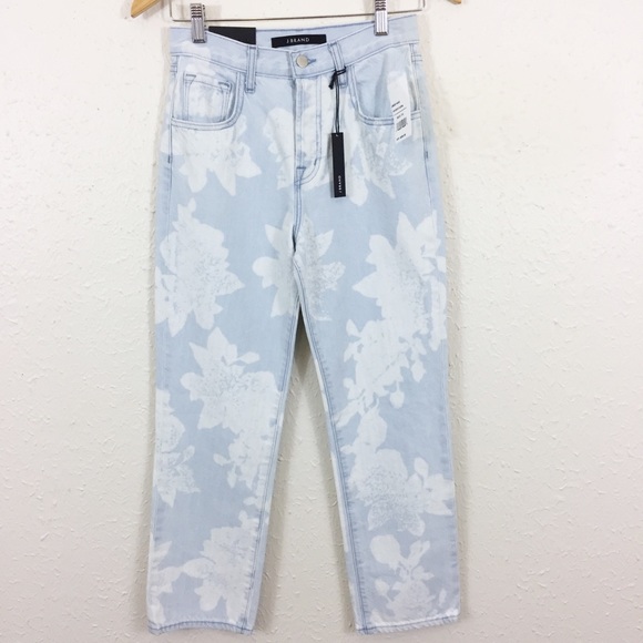 J Brand Wynne Powder Floral High-Rise Crop Jeans - Picture 1 of 4